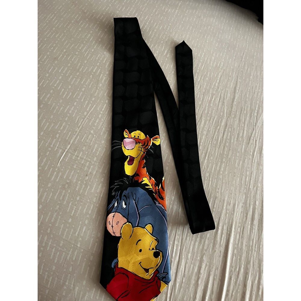 DISNEY WINNIE The POOH Neck Tie EEYORE TIGGER on BLACK Necktie Blue Orange